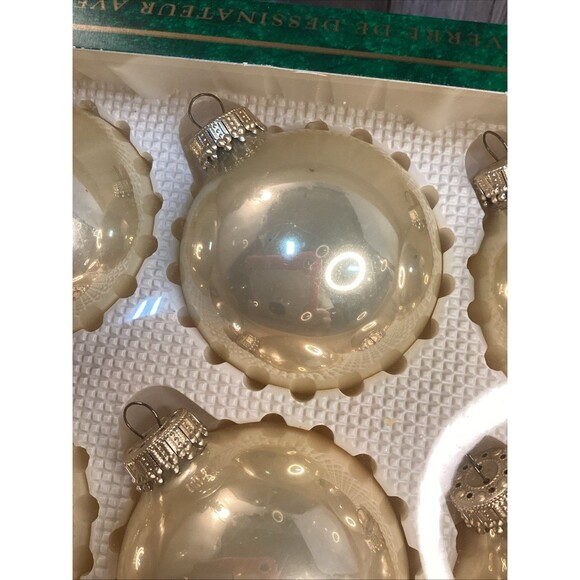 Christmas by Krebs Hand Decorated Ornaments 4 Mica Gold Glass Balls Boxed - Picture 4 of 10